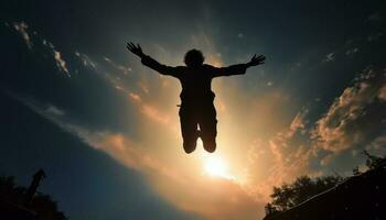 silhouette of a man flying in the sky photo