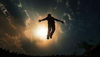 hombre volador en cielo silueta foto