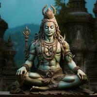 Shiva hindu god sculpture in meditation in the temple photo