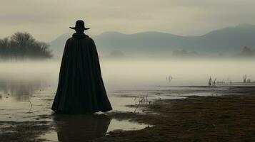 a mysterious man stand in empty deserted place photo