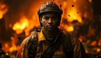 un difícil trabajador hombre luchando con fuego foto