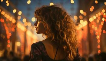 Party girl having fun on music in Festival at evening photo