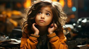 a cute child posing while thinking photo