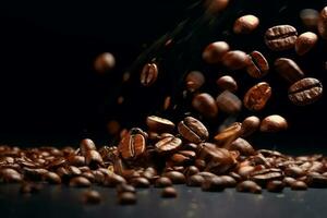 photo of fresh coffee beans on black background