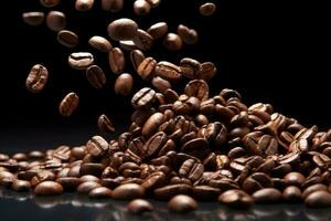 fresh coffee beans on black background photo