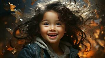 cute child in a happy mood with open hairs photo