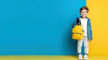 Little boy with school bag photo