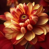 Flower red yellow dahlia AI Generated photo