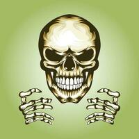 a skull and skeleton hand holding something vector illustration.