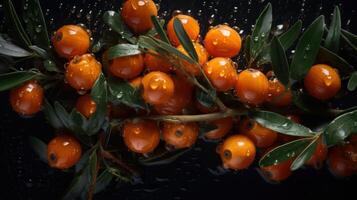 a bunch of sea buckthorn seamless background visible drops of water photo