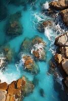 Astounding underwater aerial view of brine pool, beautiful deep rich colors. AI generative photo