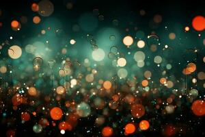 Abstract pattern sparkl bokeh illustration, tone green mint mixing red light. AI generative photo