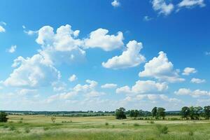 Summer day with some clouds in the sky, horizon low and empty photograph. AI generative photo