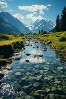 verano. Dom. bonito clima. fotografía. montaña lago. ai generativo foto