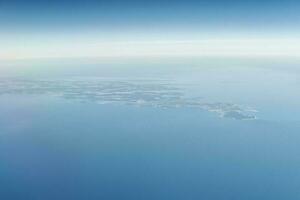 Aerial view from airplane window to Gotland island in Baltic sea, beautiful largest island in Sweden photo