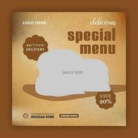 Delicious special menu concept post template design. Discount abstract promotion layout design. special menu post vector