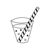 Summer soda doodle. Soda with bubbles in glass with a straw. Summer drink. Hand drawn illustration isolated on white background. vector