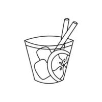 Summer cocktail doodle. Cocktail with lemon slice and ice in glass with a straw. Summer drink. Hand drawn illustration isolated on white background. vector