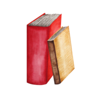 Watercolor illustrations of books, red and beige with brown colors. The drawing is made by hand. Book of spells on a transparent background. For your design. png