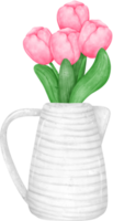 beschwingt Strauß von Tulpe Blumen im Vase im ein herrlich Pastell- Aquarell Hand Zeichnung png