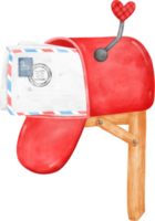 Vintage Red Postal Mailbox, Whimsical Watercolour Illustration png