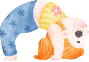 schattig speels kind aan het doen yoga in pastel waterverf grillig tekenfilm illustratie png