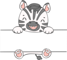 schattig baby zebra dier hangende Aan label naam kader hand- kind tekening illustratie png