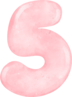 cute sweet Pink Watercolor Number 5, five.  joyful Nursery Art. png