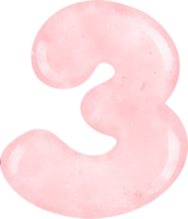 cute sweet Pink Watercolor Number 3, three. joyful Nursery Art. png