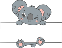 Cute Baby Koala Animal hanging on Tag Name Frame Hand kid Drawing Illustration png