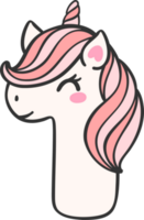 cute unicorn doodle number 1, one is a pink kawaii cartoon illustration with a unicorn head that is perfect for kids. png