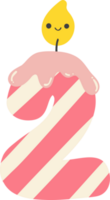 A cartoon number 2 birthday candle with a pink and white striped design. This cheerful and festive image is perfect for any birthday celebration. png