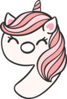 linda unicornio garabatear número 9, nueve es un rosado kawaii dibujos animados ilustración con un unicornio cabeza ese es Perfecto para niños. png