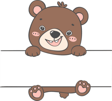 fofa bebê Urso filhote animal suspensão em tag nome quadro, Armação mão criança desenhando ilustração png