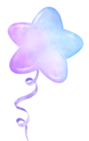 levendig speels helling pastel ster vorm ballon met lint waterverf hand- schilderij png