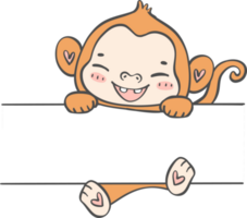 mignonne bébé singe animal pendaison sur étiquette Nom Cadre main enfant dessin illustration png