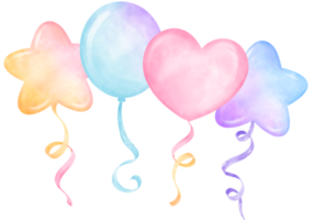 levendig pastel ballonnen boeket met strings waterverf png