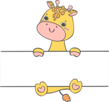 fofa bebê girafa animal suspensão em tag nome quadro, Armação mão criança desenhando ilustração png