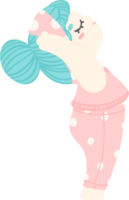 Cute cartoon girl in upward salute yoga pose. Pastel-colored illustration of yoga girl for yoga lovers and self-care enthusiasts. png