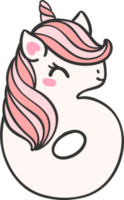 cute unicorn doodle number 6, six is a pink kawaii cartoon illustration with a unicorn head that is perfect for kids. png