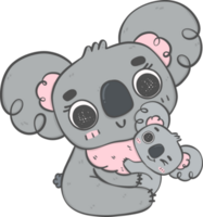 Süss Mutter Tag Koala Umarmung . bezaubernd Karikatur Hand Zeichnung illustrieren Liebe und Zuneigung zwischen Mutter und Baby Koala png