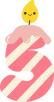 A cartoon number 5 birthday candle with a pink and white striped design. This cheerful and festive image is perfect for any birthday celebration. png