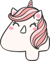 mignonne Licorne griffonnage nombre 4, quatre est une rose kawaii dessin animé illustration avec une Licorne tête cette est parfait pour enfants. png