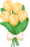 levendig boeket van tulp bloemen met schattig boog stropdas in een verrukkelijk pastel waterverf hand- tekening png