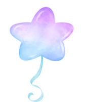 levendig speels helling pastel ster vorm ballon met lint waterverf hand- schilderij png