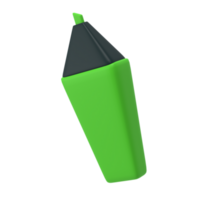 3d green highlighter marker icon for school office. Stationery important message symbol illustration rendering editable isolated with transparent png