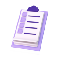 3d white clipboard icon task management todo check list on lilac plane background. Work project plan concept, fast checklist, posting plan. isolated with transparent png
