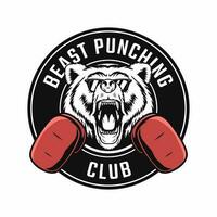 boxeo logo con oso cabeza mascota vector