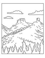 Chimney Rock National Monument in San Juan National Forest Colorado Mono Line Art vector