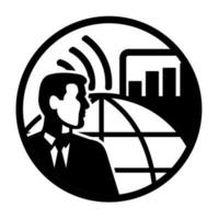 empresario industrial ingeniero con Internet conectividad globo y ventas grafico retro estilo vector